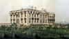 A postcard imge of the White House from the late 1800s