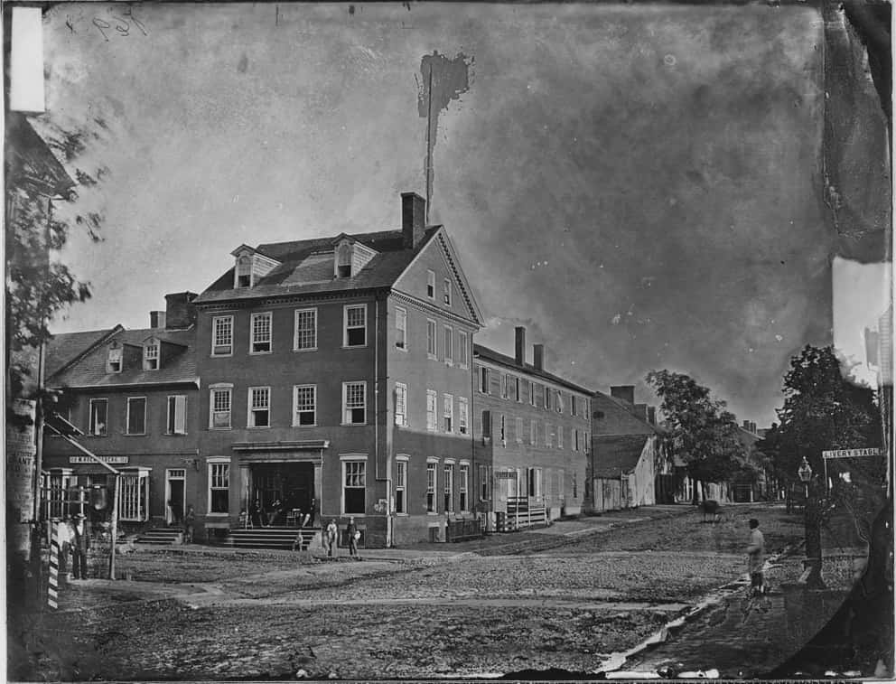 A historic photo of The Marshall House Hotel, taken by Matthew Brady, which is located in Savannah Georgia