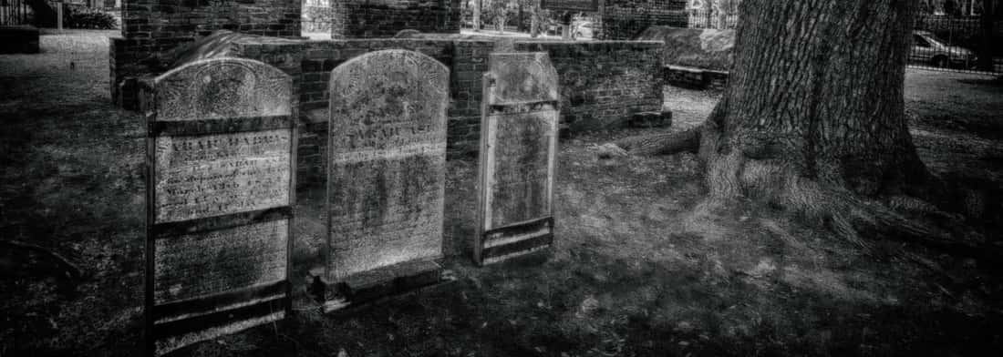 A photo of the tombstones inside of Colonial Park Cemetery
