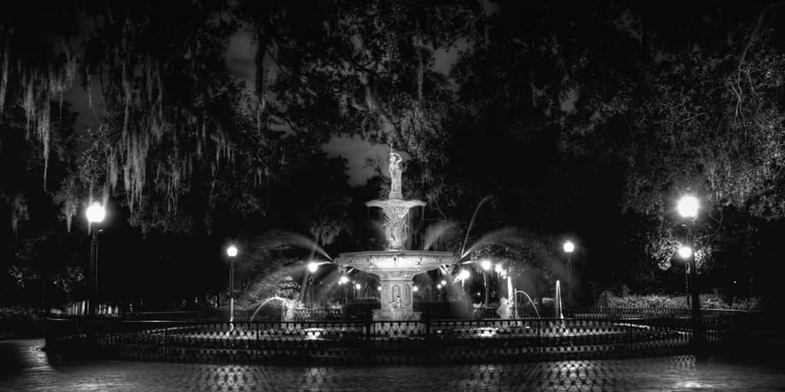 A photo of Forsyth Park, which is said to be one of the locations where there are hidden tunnels beneath the surface in Savannah, Georgia.