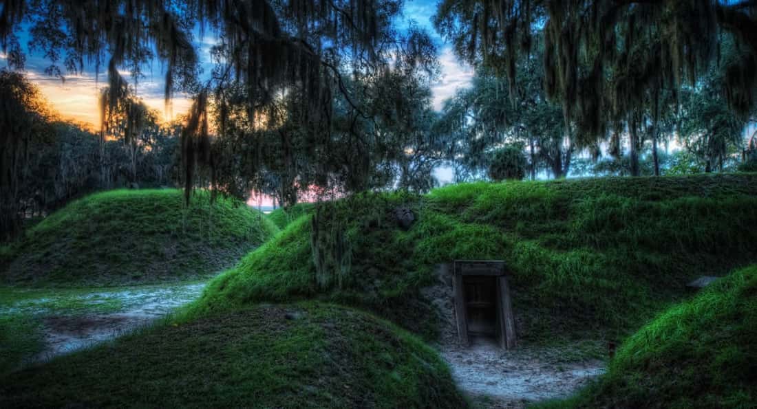 The earthworks of Fort McAllister, where a Civil War Battle was fought in 1864, located just outside of Savannah Georgia