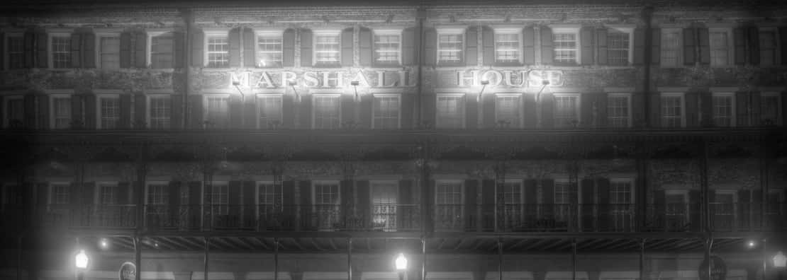 A photo of the haunted Marshall House, located in Savannah, Georgia's Historic District