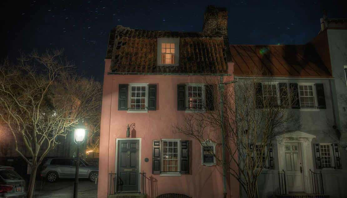 The Pink House, the oldest home in Charleston. This haunted house is said to be haunted by pirates and sailors from Charleston's past.