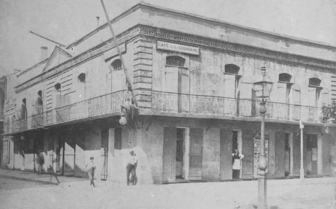 A historic photo of Le Petit Theatre's inner courtyard, which is located in the French Quarter neighborhood of New Orleans Louisiana