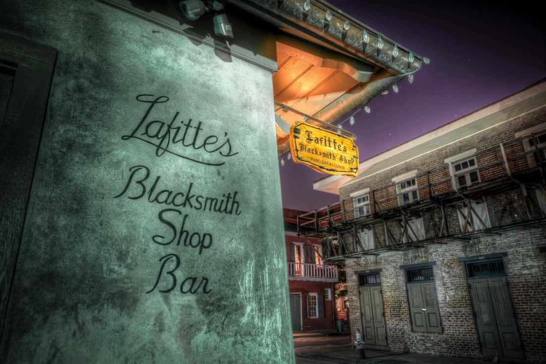 Lafitte's Blacksmith shop at night, one of the most haunted places in New Orleans, the most haunted Bar.