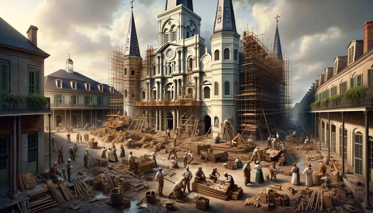 The current St. Louis Cathedral being built in New Orleans