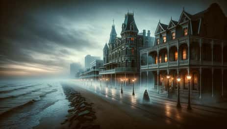 The haunted Galveston Beach, at night