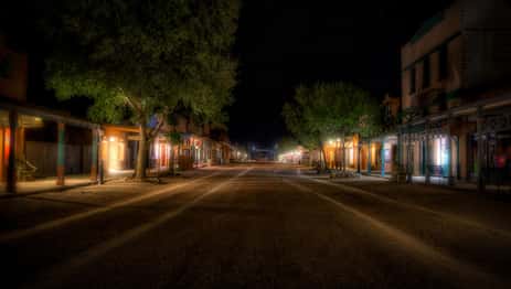 Allen Street at night. Along this street you'll find many of Tombstone's most haunted locations.