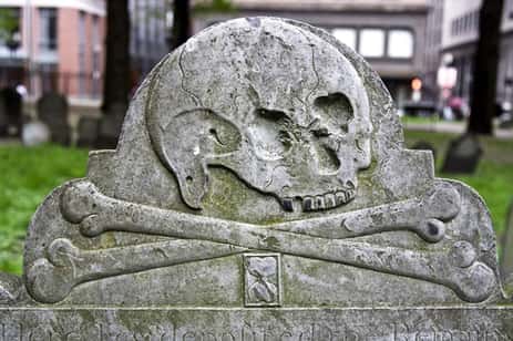 The Haunted Granary Burial Grounds, one of Boston's haunted cemeteries.
