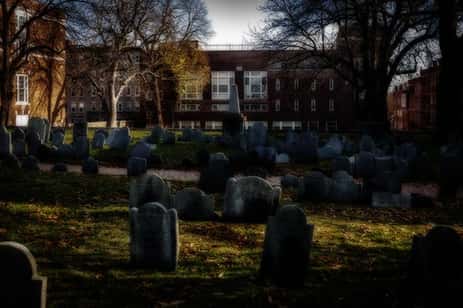 Graves in the Copp's Burial Grounds, one of Boston's haunted cemeteries.
