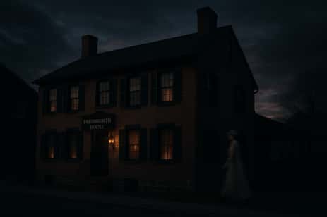 The Farnsworth House at night, in downtown Gettysburg