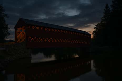 The Farnsworth House at night, in downtown Gettysburg