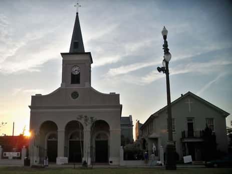 A photo of Our Lady of Guadalupe Church, which previously went by the nickname, 'Old Mortuary Church' found in New Orleans, Louisiana.