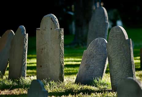Gravestones at the Howard Street Cemetery, one of Salem's haunted burial grounds.