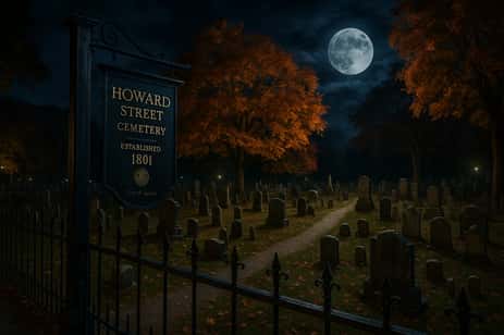 Gravestones at the Howard Street Cemetery, one of Salem's haunted burial grounds.