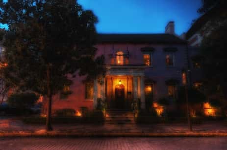 The Pink House, one of the many haunted restaurants in Savannah which are visited on our Savannah Haunted Tours.