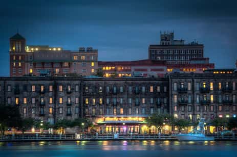 A photo of River Street from the Savannah River perspective in Savannah Georgia