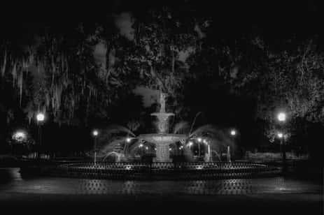 A photograph from the haunted Forsyth Park, in Savannah Georgia, where underground tunnels are said to still exist
