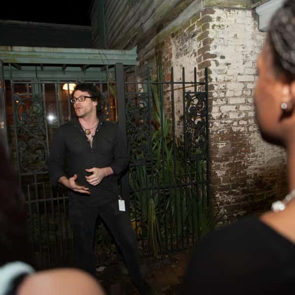 One of our Tour Guides interacting with our guests on a Ghost Tour.