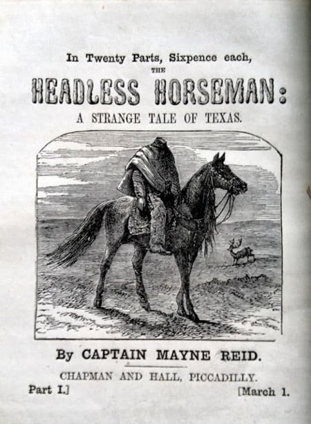 A newspaper clipping of a 19th century story about the headless horseman of Texas, named El Muerto.