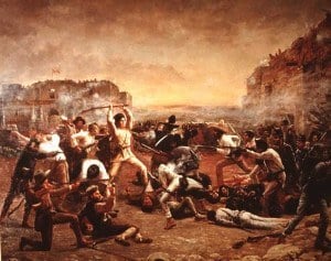 Una foto de la pintura de 1903, Fall of the Alamo, de Robert Jenkins Onderdonk.