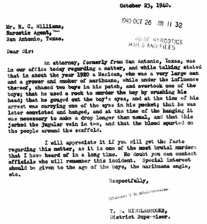 Una carta fechada en 1940 a un agente antinarcóticos de San Antonio sobre el criminal Clemente y el asesinato de Theodore Bernhard en 1921.