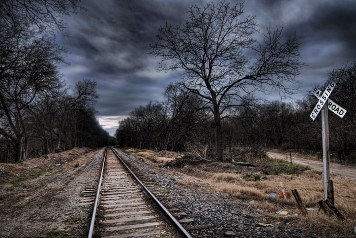 Una foto del cruce de ferrocarril supuestamente embrujado en San Antonio, Texas