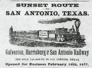 Una foto del tren al atardecer en Haunted San Antonio, Ghost City Tours.