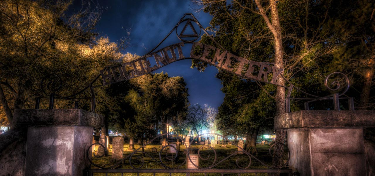 The haunted Huguenot Cemetery, where this ghost tour will visit.